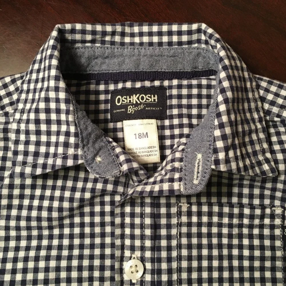 OSHKOSH Button Front Blue Gingham Check Shirt 18M